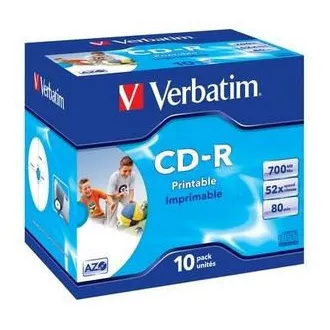 VERBATIM CD-R (10 csomagos) Jewel / nyomtatható / DLP / 52x / 700 MB