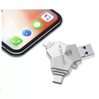 Viking USB Flash Drive 3.0 4 az 1-ben Lightning / Micro USB / USB / USB-C csatlakozóval, 64 GB, ezüst