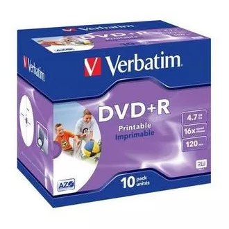 VERBATIM DVD + R (10 csomagos) Nyomtatható / Jewel / 16x / 4,7 GB