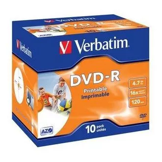 VERBATIM DVD-R (10 csomag) Nyomtatható / 16x / 4,7 GB / Jewel