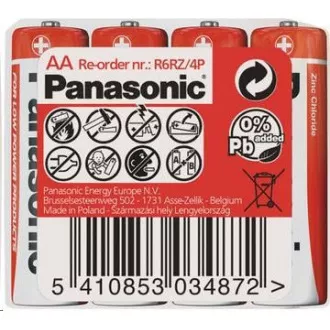 PANASONIC cink-szén akkumulátorok vörös cink R6RZ / 4P AA 1,5 V (zsugorodás 4db)