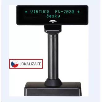 Virtuos VFD ügyfélkijelző Virtuos FV-2030B 2x20 9mm, soros, fekete