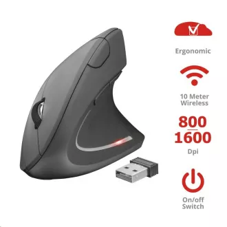 TRUST Verto vezeték nélküli ergonomikus USB egér, fekete