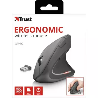 TRUST Verto vezeték nélküli ergonomikus USB egér, fekete