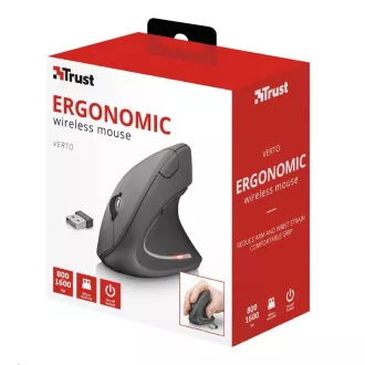 TRUST Verto vezeték nélküli ergonomikus USB egér, fekete