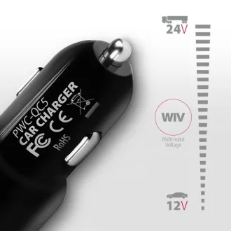 AXAGON PWC-QC5, QUICK és SMART autós töltő, 2x port QC3.0 / AFC / FCP + 5V-2.6A, 31.5W