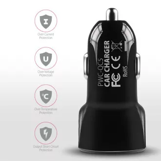 AXAGON PWC-QC5, QUICK és SMART autós töltő, 2x port QC3.0 / AFC / FCP + 5V-2.6A, 31.5W