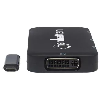 MANHATTAN dokkolóállomás USB-C 4in1, 1xDP, 1xHDMI, 1xVGA, 1xDVI, 1xDVI