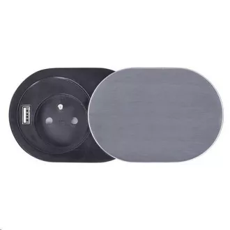 Solight 1x beépített aljzat 1x USB csúszófedéllel, ovális csiszolt alumínium borítás, hosszabbító kábel 1, 9m Solight 1x beépített aljzat 1x USB csúszófedéllel, ovális csiszolt alumínium borítás, hosszabbító kábel 1, 9m