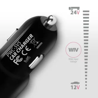 AXAGON PWC-5V5, SMART autós töltő, 2x port 5V-2.4A + 2.4A, 24W