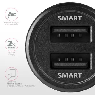 AXAGON PWC-5V5, SMART autós töltő, 2x port 5V-2.4A + 2.4A, 24W