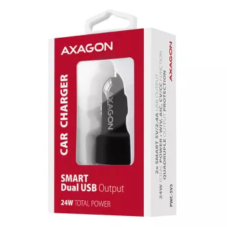 AXAGON PWC-5V5, SMART autós töltő, 2x port 5V-2.4A + 2.4A, 24W