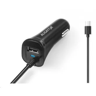 Aligátor autós töltő Turbó töltés, 12/24 V, 2, 4 A, USB-C, 1x USB kimenet, fekete