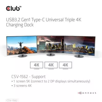 Club3D dokkolóállomás USB-C 13v1, 2xDP, 3xHDMI, 1xUSB-C, 5xUSB, 1xRJ45, 1x3.5mm, fekete, fekete