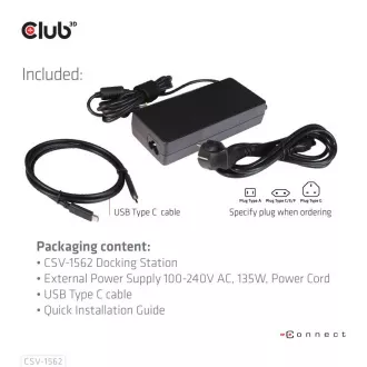 Club3D dokkolóállomás USB-C 13v1, 2xDP, 3xHDMI, 1xUSB-C, 5xUSB, 1xRJ45, 1x3.5mm, fekete, fekete