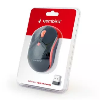 GEMBIRD egér MUSW-4B-03-R, fekete-piros, vezeték nélküli, USB nano vevő