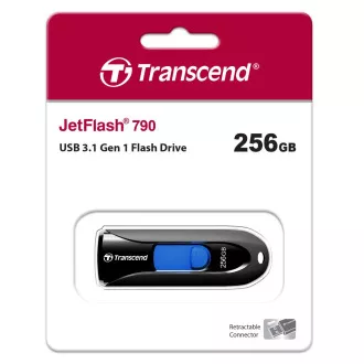 TRANSCEND Flash Disk 256 GB JetFlash®790, USB 3.1 (R: 100 / W: 40 MB / s) fekete / kék