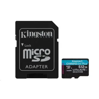 Kingston MicroSDXC kártya 512GB Canvas Go! Plus, R:170/W:90MB/s, Class 10, UHS-I, U3, V30, A2   Adapter - Használt