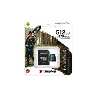 Kingston MicroSDXC kártya 512GB Canvas Go! Plus, R:170/W:90MB/s, Class 10, UHS-I, U3, V30, A2   Adapter - Használt