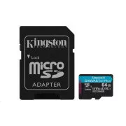 Kingston MicroSDXC 64GB Canvas Go! Plus, R:170/W:70MB/s, Class 10, UHS-I, U3, V30, A2   Adapter
