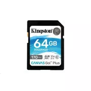 Kingston SDXC kártya 64GB Canvas Go! Plus, R:170/W:90MB/s, Class 10, UHS-I, U3, V30