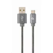 GEMBIRD USB 2.0 AM-C Type-C kábel (AM/CM), 1m, fém spirál, szürke, buborékcsomagolás, PRÉMIUM MINŐSÉGE