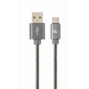 GEMBIRD USB 2.0 AM-C Type-C kábel (AM/CM), 2m, fém spirál, szürke, buborékcsomagolás, PRÉMIUM MINŐSÉGE