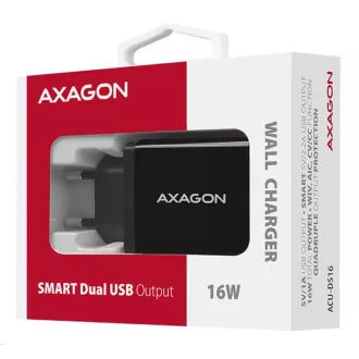 AXAGON ACU-DS16, SMART hálózati töltő 16W, 2x USB-A port, 5V / 2.2A + 5V / 1A