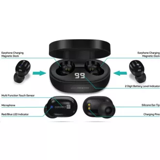 CONNECT IT True Wireless SensorTouch fülbe helyezhető fejhallgató mikrofonnal, fekete