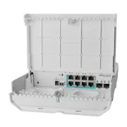 MikroTik CSS610-1Gi-7R-2S OUT fordított PoE switch, 8x Gigabit, 2x SFP , 1x PoE out, 7x PoE in, 56Gbps