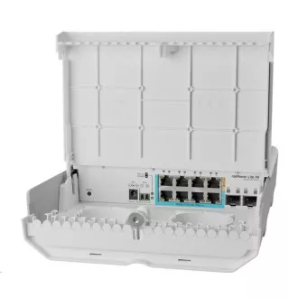 MikroTik CSS610-1Gi-7R-2S OUT fordított PoE switch, 8x Gigabit, 2x SFP , 1x PoE out, 7x PoE in, 56Gbps