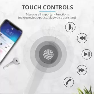 TRUST Primo Touch Bluetooth vezeték nélküli fülhallgató - fehér TRUST Primo Touch Bluetooth vezeték nélküli fülhallgató - fehér