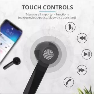TRUST Primo Touch Bluetooth vezeték nélküli fülhallgató - fekete