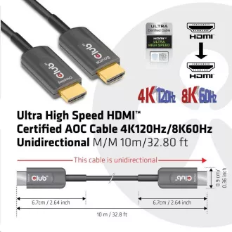 Club3D kábel Ultra Fast HDMI™ tanúsított AOC kábel 8K60Hz, 4K120Hz, 10m