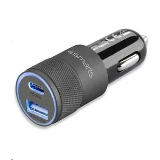 4smarts autós gyorstöltő Rapid + 27W USB -> USB-C, fekete