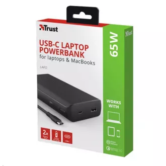 TRUST power bank Laro, 65W, 20000 mAh, USB-C - notebookokhoz, laptopokhoz, MAC-hez TRUST power bank Laro, 65W, 20000 mAh, USB-C - notebookokhoz, laptopokhoz, MAC-hez