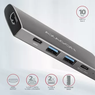 AXAGON HMC-5G2, USB 10Gbps hub, portok 2x USB-A, 2x USB-C, HDMI 4k/60, PD 100W, USB-C kábel 13cm