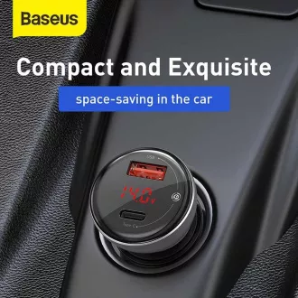 Baseus PPS autós adapter kijelzővel USB-C + USB-A 45W, szürke
