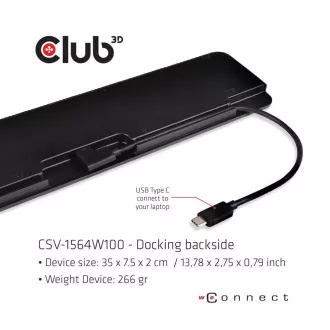 Club3D dokkolóállomás USB-C 14v1, 1xDP, 1xHDMI, 1xVGA, 2xUSB-C, 5xUSB, SD kártyaolvasó, 1xRJ45, fekete színű