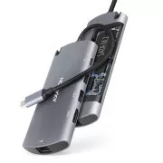 AXAGON HMC-6M2, USB 3.2 Gen 1 hub, portok 2x USB-A, HDMI, RJ-45 GLAN, SATA M.2 slot, PD 100W, USB-C kábel 18cm