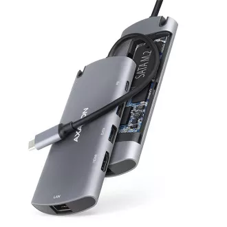 AXAGON HMC-6M2, USB 3.2 Gen 1 hub, portok 2x USB-A, HDMI, RJ-45 GLAN, SATA M.2 slot, PD 100W, USB-C kábel 18cm AXAGON HMC-6M2, USB 3.2 Gen 1 hub, portok 2x USB-A, HDMI, RJ-45 GLAN, SATA M.2 slot, PD 100W, USB-C kábel 18cm