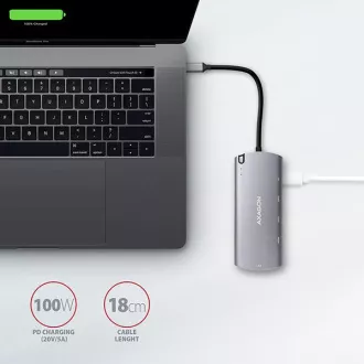AXAGON HMC-6M2, USB 3.2 Gen 1 hub, portok 2x USB-A, HDMI, RJ-45 GLAN, SATA M.2 slot, PD 100W, USB-C kábel 18cm AXAGON HMC-6M2, USB 3.2 Gen 1 hub, portok 2x USB-A, HDMI, RJ-45 GLAN, SATA M.2 slot, PD 100W, USB-C kábel 18cm