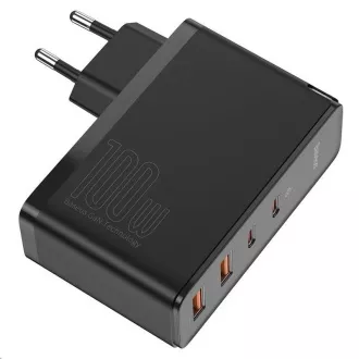Baseus GaN2 Gyorstöltő adapterhez 2x Type-C + 2x USB-A 100W fekete