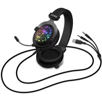 CONNECT IT DOODLE RGB játékos fejhallgató mikrofonnal, 2xJack + USB, fekete