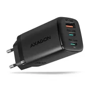 AXAGON ACU-DPQ65, GaN hálózati töltő 65W, 3x port (USB-A   dual USB-C), PD3.0/QC4 /PPS/Apple, fekete színben