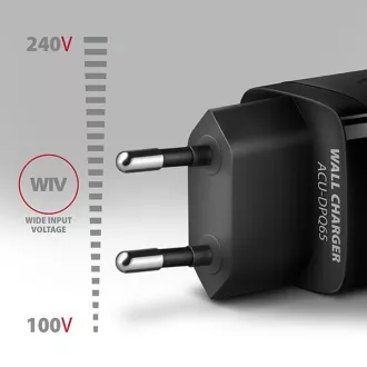 AXAGON ACU-DPQ65, GaN hálózati töltő 65W, 3x port (USB-A   dual USB-C), PD3.0/QC4 /PPS/Apple, fekete színben