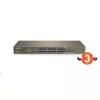 Tenda TEG1024F - 22 portos Gigabit Ethernet switch   2x Combo SFP/RJ45, 10/100/1000 Mbps, ventilátor nélküli, fém, Rackmount, fémből készült - Felbontott