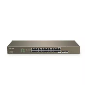 Tenda TEG1024F - 22 portos Gigabit Ethernet switch   2x Combo SFP/RJ45, 10/100/1000 Mbps, ventilátor nélküli, fém, Rackmount, fémből készült - Felbontott