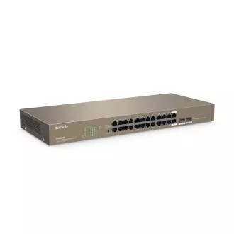 Tenda TEG1024F - 22 portos Gigabit Ethernet switch   2x Combo SFP/RJ45, 10/100/1000 Mbps, ventilátor nélküli, fém, Rackmount, fémből készült - Felbontott