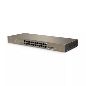 Tenda TEG1024F - 22 portos Gigabit Ethernet switch   2x Combo SFP/RJ45, 10/100/1000 Mbps, ventilátor nélküli, fém, Rackmount, fémből készült - Felbontott